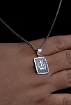 Kalem İşçilikli Allah Yazılı Erkek Gümüş Kolye Zincir