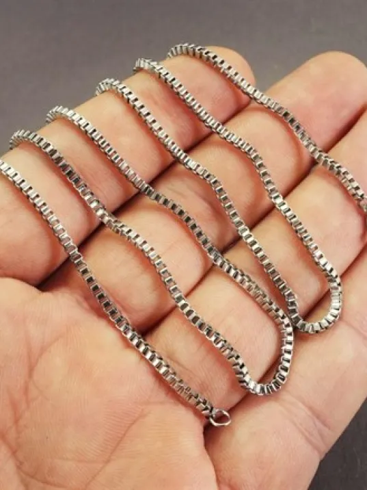 316L Paslanmaz Çelik Erkek Kolye Zincir 2mm İnce Kutu Model