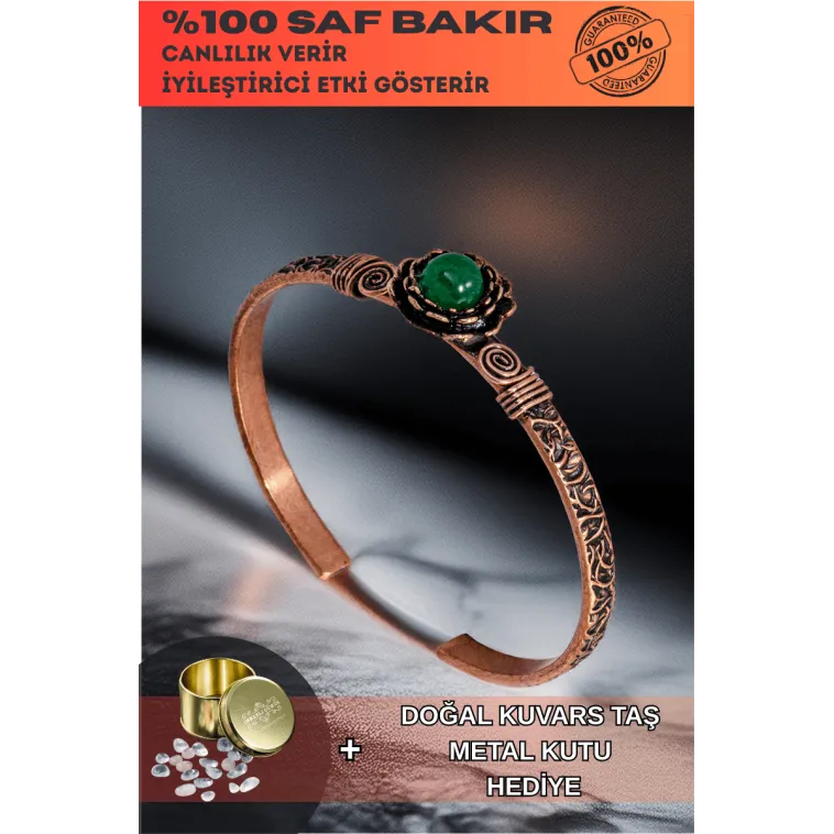 Kadın Bakır Bileklik - Yeşil Akik Taşı Ağaç Kabuğu Model İnce Metal Kutu Kuvars Taşlı Bilezik Kadın Bakır Bileklik - Yeşil Akik Taşı Ağaç Kabuğu Model İnce Metal Kutu Kuvars Taşlı Bilezik