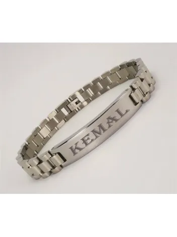 İsim Yazılan Erkek Çelik Bileklik Künye Orta Kalınlıkta