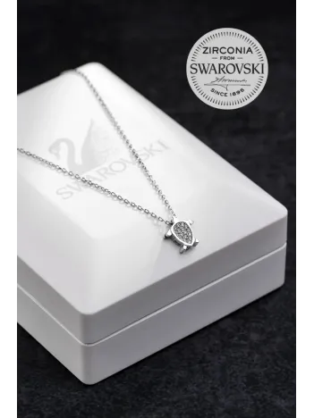 Kadın Gümüş Kolye - Swarovski Taşlı Zirconia Kaplumbağa Motifli Kadın Kolye