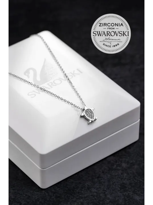 Kadın Gümüş Kolye - Swarovski Taşlı Zirconia Kaplumbağa Motifli Kadın Kolye