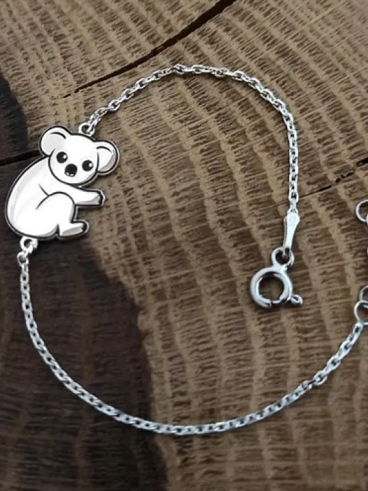 Koala Modelli Bayan Gümüş Bileklik GBLPANDABLK-BYZ