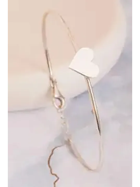 Kadın Gümüş Bileklik - El Yapımı Gümüş Kalp Motifli Kadın Bileklik Kelepçe