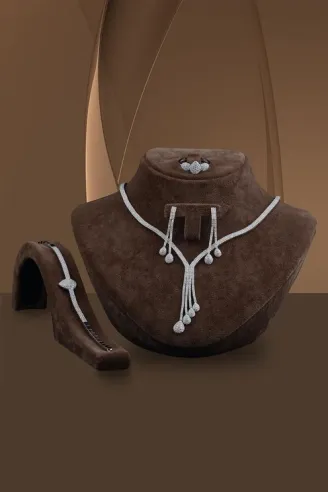 İlyada Bayan Zirkon Taşlı Gümüş Su Yolu Set - Kolye, Bileklik, Küpe, Yüzük