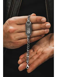 Erkek Gümüş Bileklik - Çift Selçuklu Kartalı İşlemeli Oksitli Gurmet Model 925 Ayar Erkek Bileklik