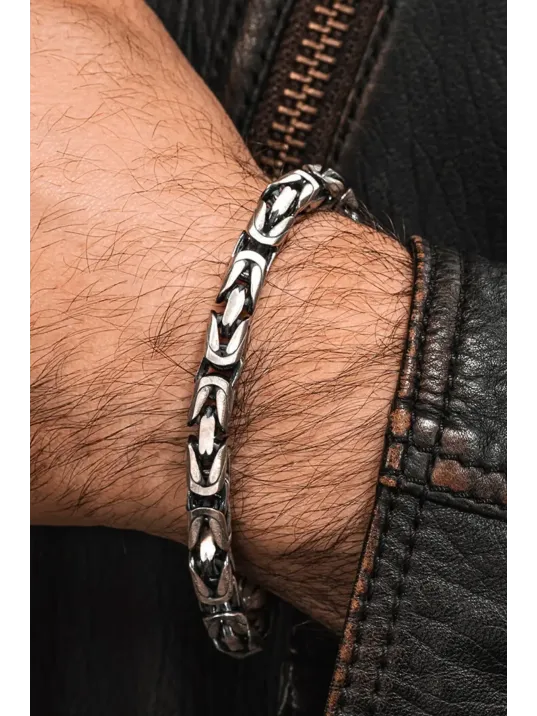 Erkek 8,5 mm Füzyon Kare Kral Gümüş Bileklik Erkek Künye Kalın Model