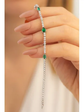 Lena Zümrüt Taşlı Su Yolu Bayan Gümüş Bileklik