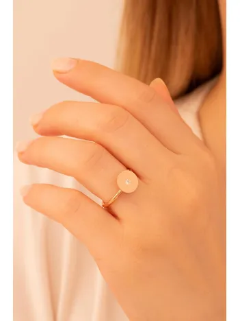 Kadın Gümüş Yüzük - El İşçiliği Rose Kaplama Yuvarlak Motifli Zirkon Taşlı Kadın Yüzük