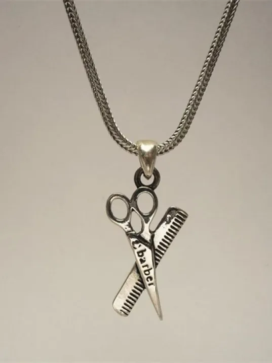 Berber Ve Kuaförlere Özel Makas Tarak Erkek Gümüş Kolye Zincir Berber Ve Kuaförlere Özel Makas Tarak Erkek Gümüş Kolye Zincir