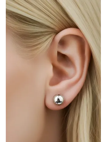 Kadın Gümüş Küpe - 7 mm 925 Ayar Gümüş Top Küpe