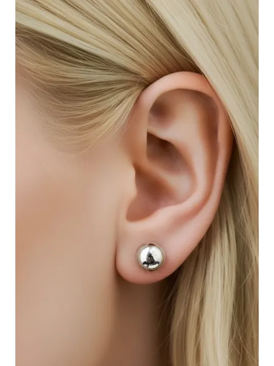 Kadın Gümüş Küpe - 7 mm 925 Ayar Gümüş Top Küpe