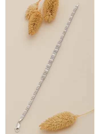 Kadın Gümüş Bileklik - Dilruba Baget Taşlı Kare Model Kadın Bileklik