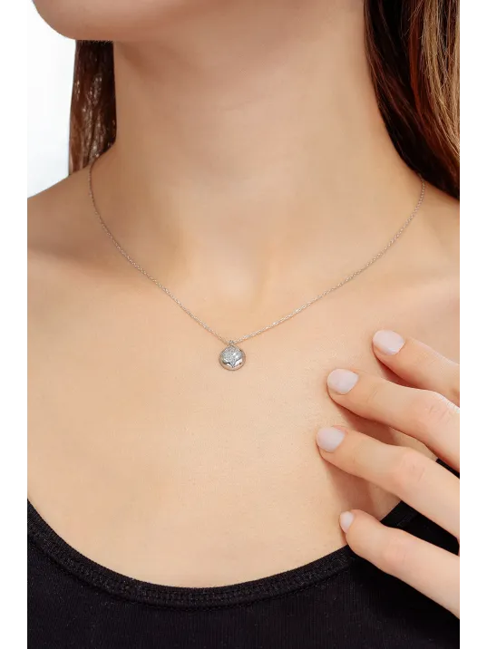 Kadın Gümüş Kolye - Swarovski Taşlı Zirconia Pırlanta Motifli Kadın Kolye