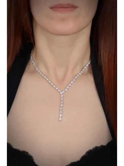 Açela Bayan Zirkon Taşlı Gümüş Su Yolu Set - Kolye, Bileklik, Küpe, Yüzük