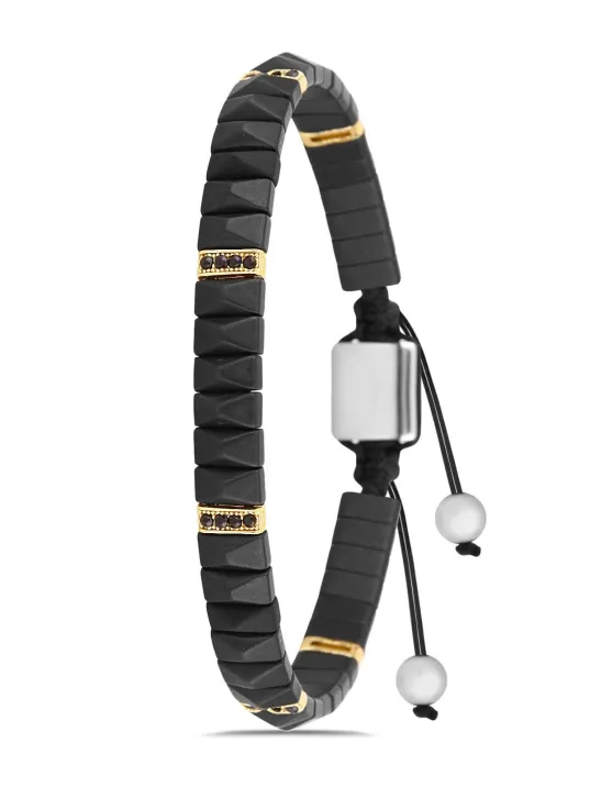 Erkek Doğal Hematit Taşlı El İşçiliği Makrome Ayarlanabilir Doğal Taş Bileklik