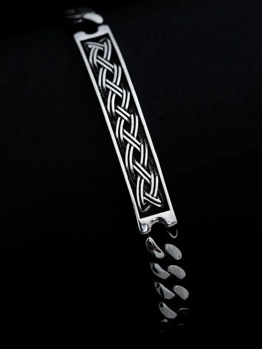 Erkek Gümüş Bileklik - Gurmet Zincirli Oksitli Halat Model Gümüş Bileklik