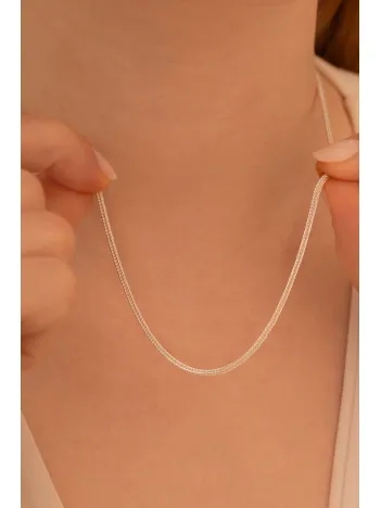 Kadın Gümüş Kolye - 2 mm Beyaz Tilki Kuyruğu Zincir Gümüş Kadın Kolye