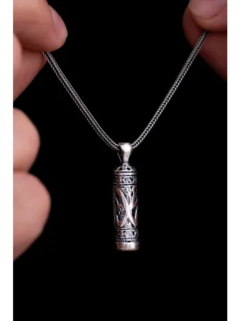 Muhammed Yazılı Cevşen Muska Gümüş Erkek Kolye Zincir