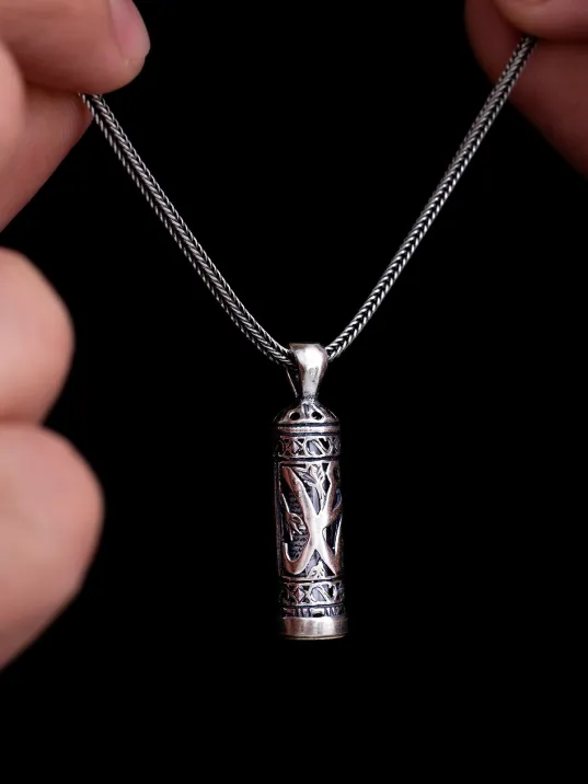 Muhammed Yazılı Cevşen Muska Gümüş Erkek Kolye Zincir