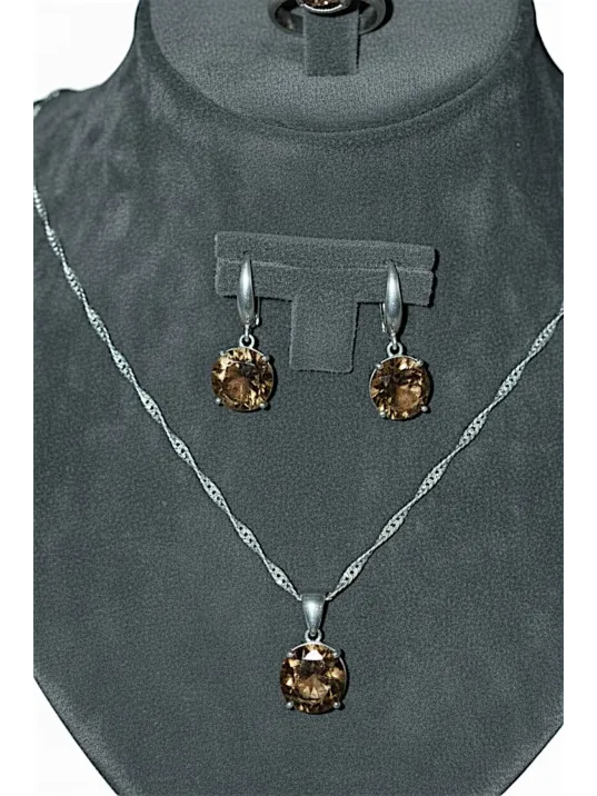 Kadın Bijuteri Küpe Kolye Yüzük Set - Yuvarlak Zultanit Taşlı Bijuteri Set