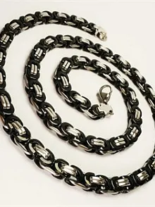 ERKEK ÇELİK ZİNCİR KOLYE VE BİLEKLİK SET YASSI MODEL ORTA KALINLIKTA
