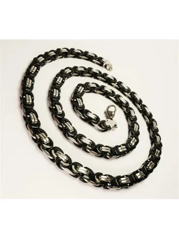 ERKEK ÇELİK ZİNCİR KOLYE VE BİLEKLİK SET YASSI MODEL ORTA KALINLIKTA