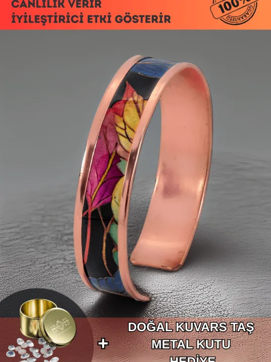 Kadın Bakır Bileklik - Elisa Model Özel Baskı Metal Kutu Ve Doğal Taşlar Kadın Bakır Bileklik - Elisa Model Özel Baskı Metal Kutu Ve Doğal Taşlar