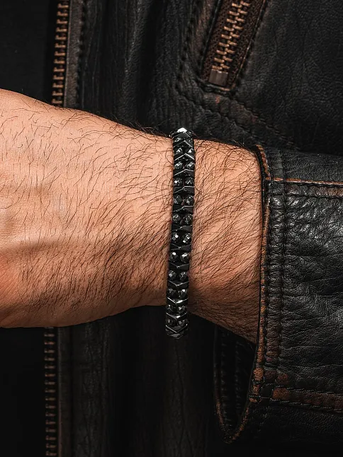 Erkek Kadın Doğal Taş Bileklik - Siyah Hematit Doğal Taşlı Makrome Yuvarlak Model Unisex Bileklik