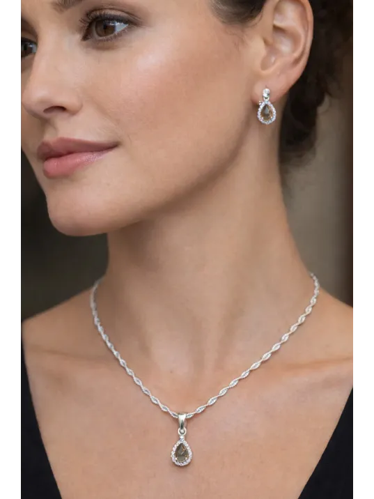 Kadın Gümüş Kolye Küpe Set - Zarif Mini Zultanit Taşlı Kadın Gümüş Set