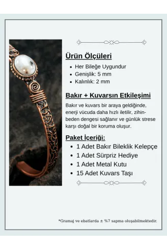 Bakır Kelepçe Bilezik Kristal Kuvars Doğal Taş Erkek Kadın Doğal Taşlı ve Metal Kutulu