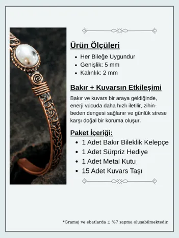 Bakır Kelepçe Bilezik Kristal Kuvars Doğal Taş Erkek Kadın Doğal Taşlı ve Metal Kutulu