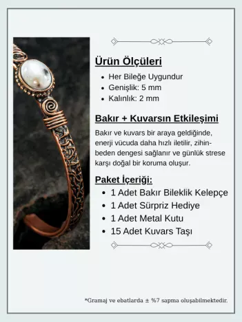 Bakır Kelepçe Bilezik Kristal Kuvars Doğal Taş Erkek Kadın Doğal Taşlı ve Metal Kutulu