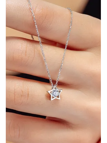 Kadın Gümüş Kolye - Swarovski Taşlı Zirconia İçi Taşlı Yıldız Motifli Kadın Kolye