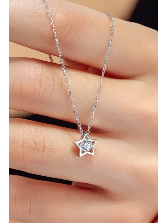 Kadın Gümüş Kolye - Swarovski Taşlı Zirconia İçi Taşlı Yıldız Motifli Kadın Kolye