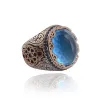 Blue Topaz Aqua Marin Taşlı Yanı İşlemeli Erkek Gümüş Yüzük Blue Topaz Aqua Marin Taşlı Yanı İşlemeli Erkek Gümüş Yüzük