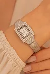 Kadın Gümüş Saat - Gelin Saati - Zirkon Taşlı 925 Ayar Gümüş Kadın Saat Kare Model
