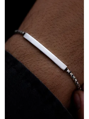 Erkek Gümüş Bileklik - Küp Zincirli Blok Model Gümüş Bileklik