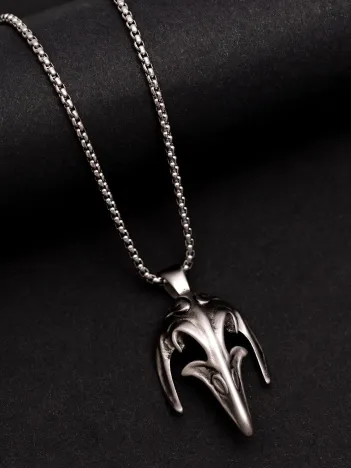 Erkek Kolye - Kuzgun Kafası Model Erkek Çelik Kolye - 316 L Paslanmaz Çelik