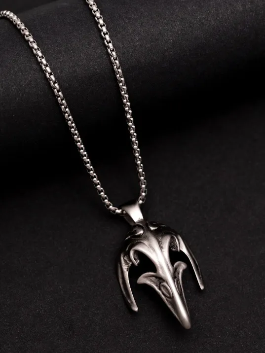 Erkek Kolye - Kuzgun Kafası Model Erkek Çelik Kolye - 316 L Paslanmaz Çelik
