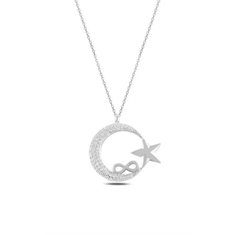 Zirkon Taşlı Sonsuzluklu Ay Yıldız Model Kadın Gümüş Kolye GKLAYYLDZM8-ROS Zirkon Taşlı Sonsuzluklu Ay Yıldız Model Kadın Gümüş Kolye GKLAYYLDZM8-ROS