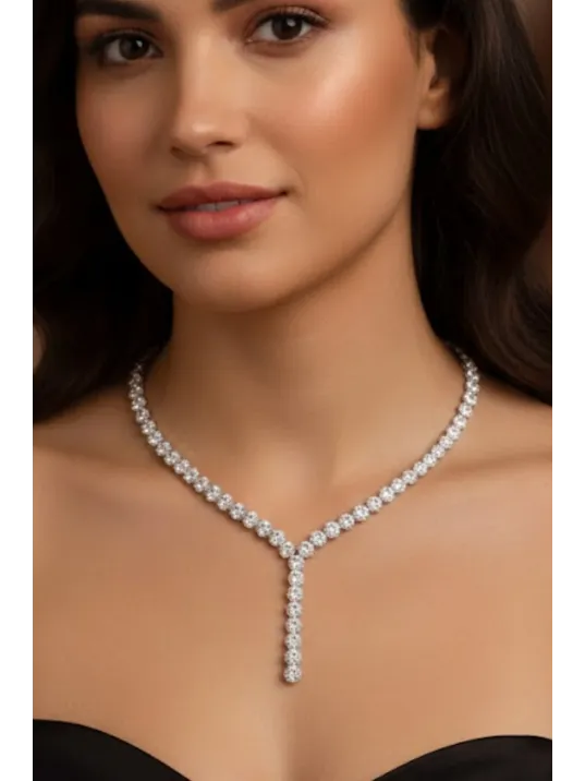 Kadın Gümüş Kolye - Şahmeran Yuvarlak Zirkon Taşlı Kolye