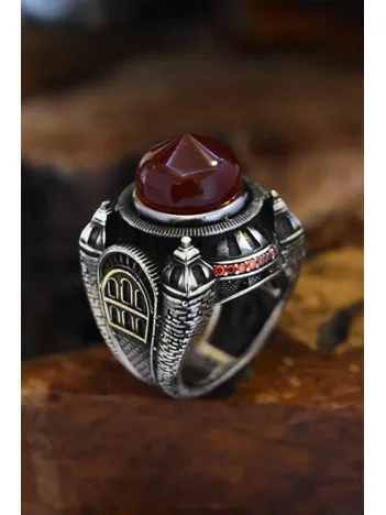 İslam Usta Tasarımı Al Kubbe Model Gümüş Erkek Yüzük GYZISLMSTM1-GMS