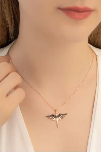 Kadın Gümüş Kolye - Kadın Mikail Kılıcı Rose Renk Model Gümüş Kolye