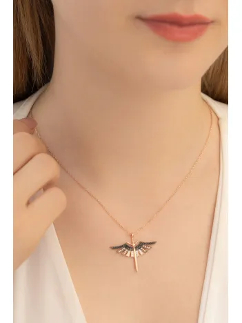 Kadın Gümüş Kolye - Kadın Mikail Kılıcı Rose Renk Model Gümüş Kolye