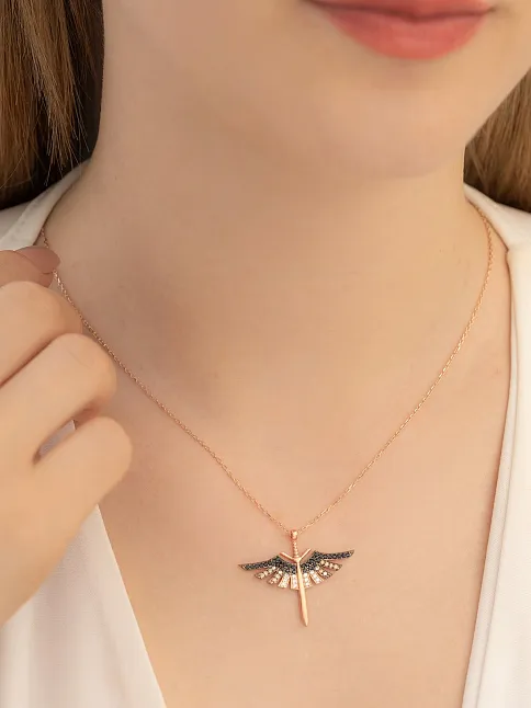 Kadın Gümüş Kolye - Kadın Mikail Kılıcı Rose Renk Model Gümüş Kolye