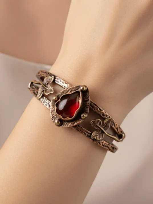 Kadın Bakır Bileklik - Kırmızı Akik Taşlı Damla Model Kadın Bilezik Metal Kutu ve Doğal Taşlar Kadın Bakır Bileklik - Kırmızı Akik Taşlı Damla Model Kadın Bilezik Metal Kutu ve Doğal Taşlar