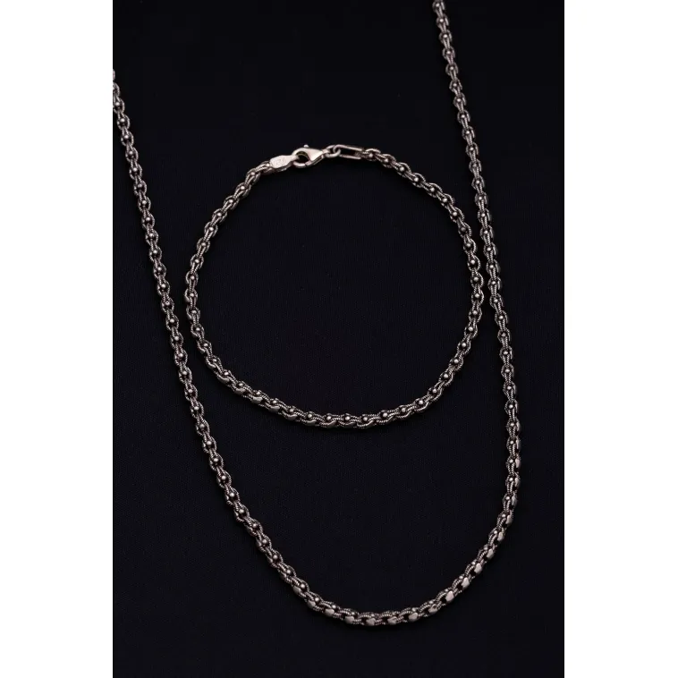 Erkek Gümüş Kolye Bileklik Set - 3mm Pullu Arnavut Zinciri Gümüş Kolye Bileklik Set Erkek Gümüş Kolye Bileklik Set - 3mm Pullu Arnavut Zinciri Gümüş Kolye Bileklik Set