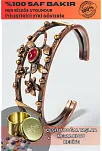 Kadın Bakır Bileklik - Kırmızı Akik Taşlı Oval Model Çiçek Motif Bilezik Metal Kutu ve Doğal Taş