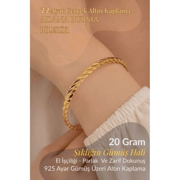 Adana Burma 22 Ayar Altın Kaplama Gümüş Bilezik 20 gr Adana Burma 22 Ayar Altın Kaplama Gümüş Bilezik 20 gr